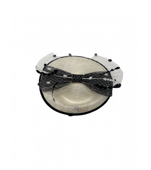 Fascinateur Bibi de cérémonie motif noeud et tulle coloris beige - Chapo & Co