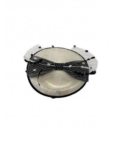 Fascinateur Bibi de cérémonie motif noeud et tulle coloris beige - Chapo & Co