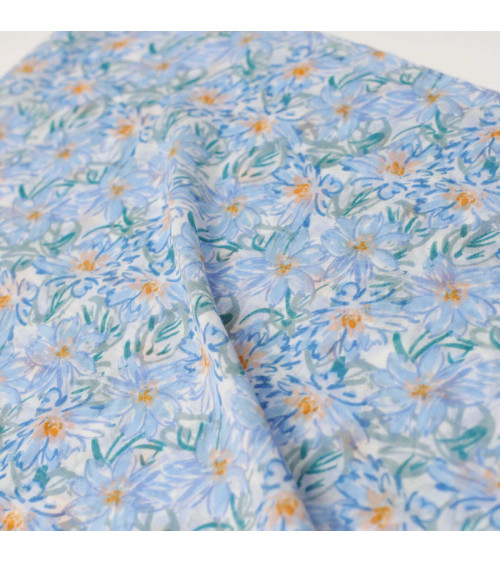 Foulard femme en coton coloris bleu ciel imprimé fleurs - Chapo & Co