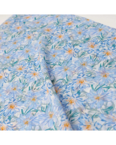 Foulard femme en coton coloris bleu ciel imprimé fleurs - Chapo & Co