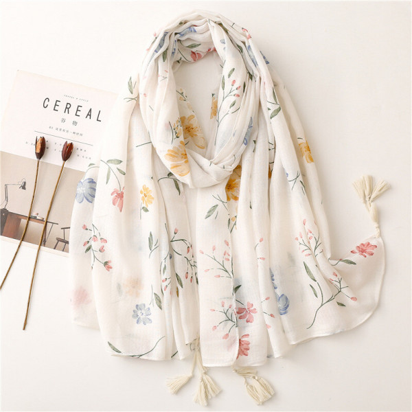 Foulard femme en coton coloris blanc imprimé fleurs - Chapo & Co