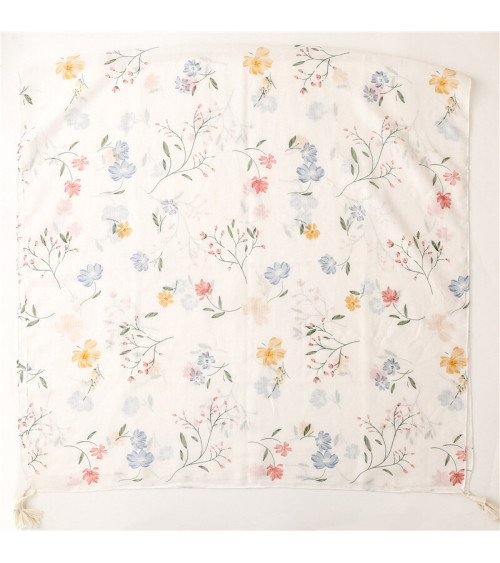 Foulard femme en coton coloris blanc imprimé fleurs - Chapo & Co